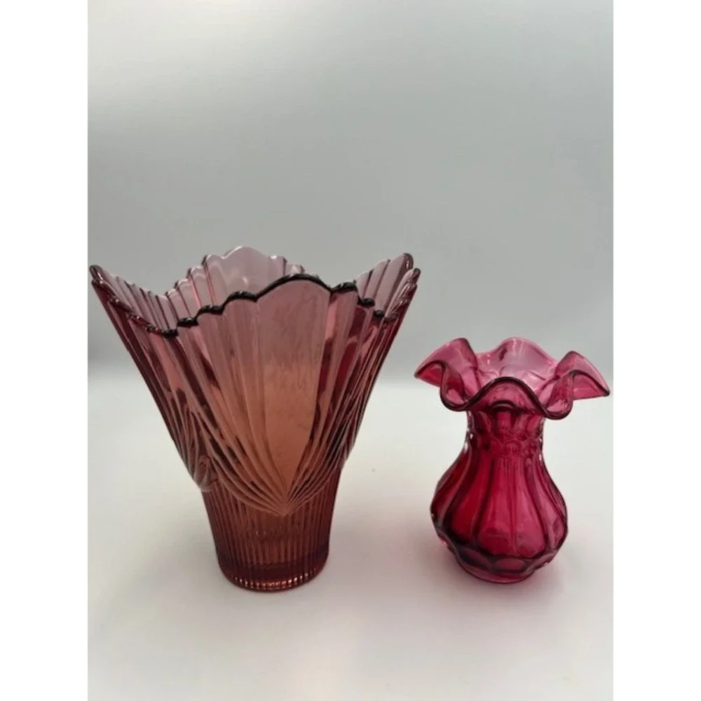 Vintage Fenton 1980 Art Glass Spun Drapery Vase Dusty Rose Art Deco 7.5 Inch